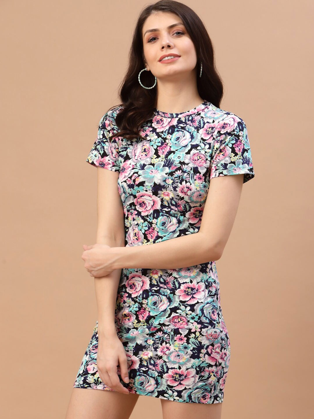 

Strong And Brave Women Multicolored Floral Odour Free Mini Sheath Dress, Multi