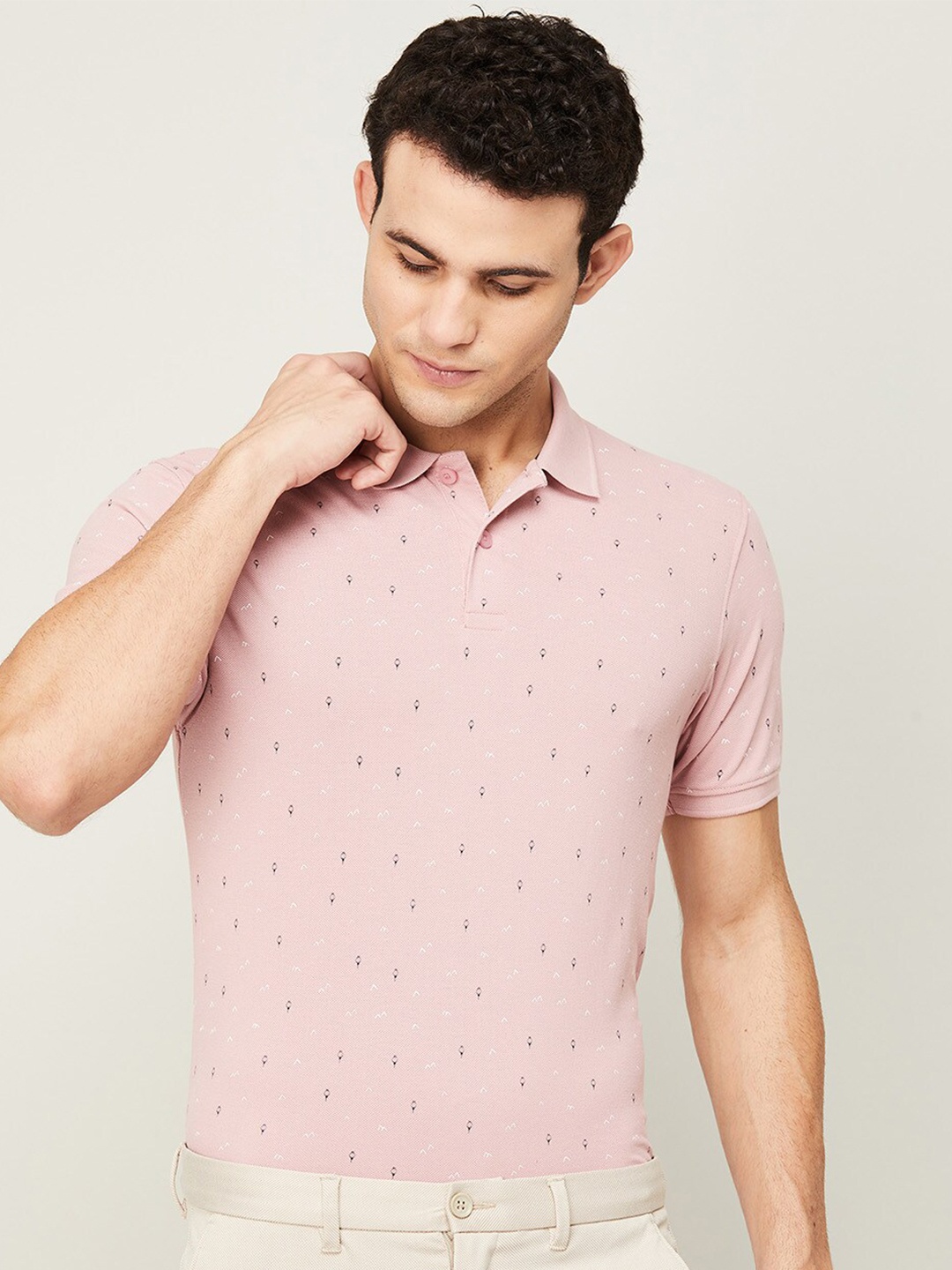 

CODE by Lifestyle Men Pink Printed Polo Collar T-shirt