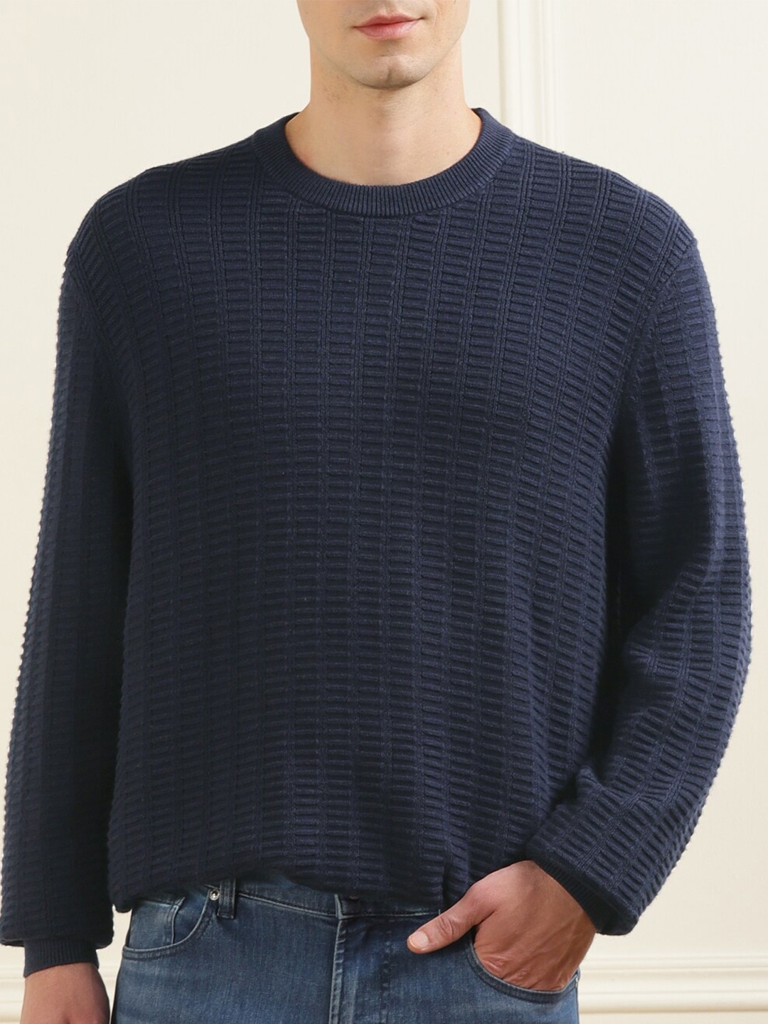 

Ted Baker Men Textured Navy Blue Pullover