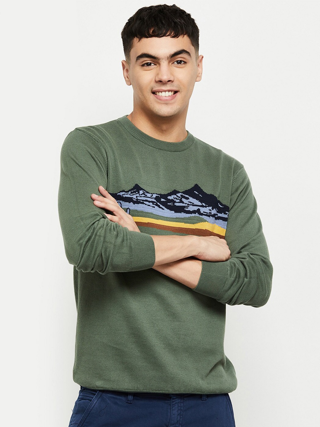 

max Men Green & Blue Pullover