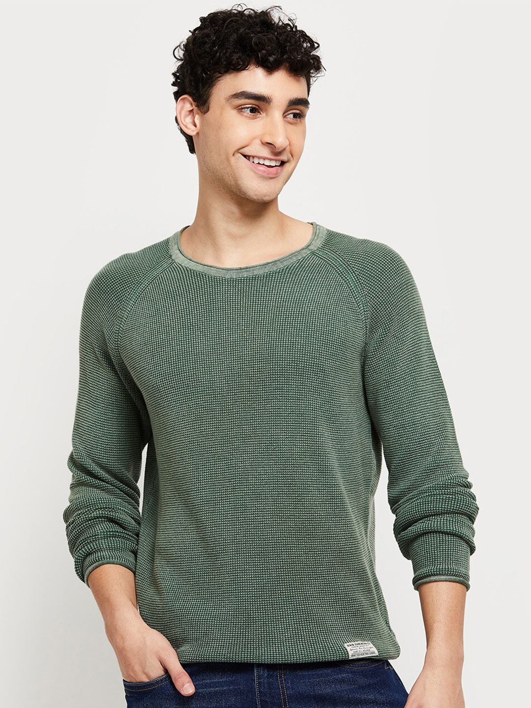 

max Men Green Checked Cotton Pullover