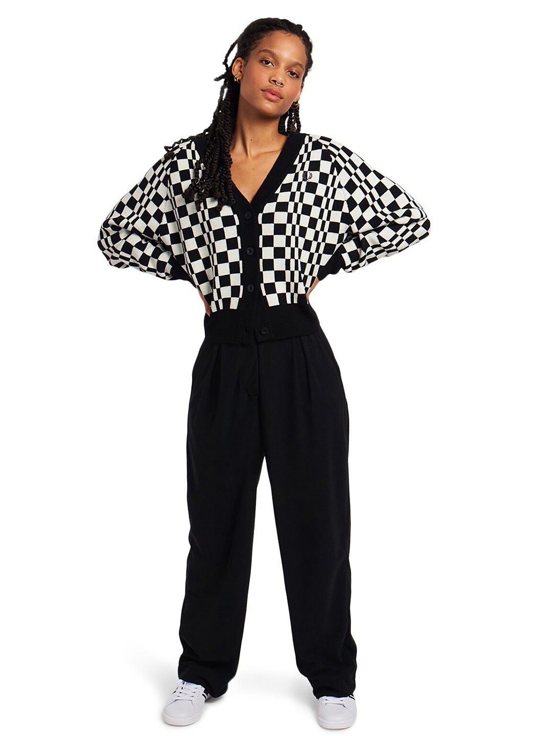

Fred Perry Women Black & White Checked Cardigan