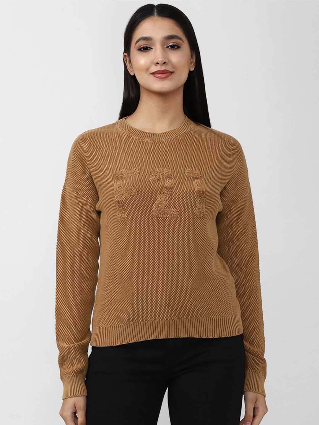 

FOREVER 21 Women Brown Alphanumeric Pullover