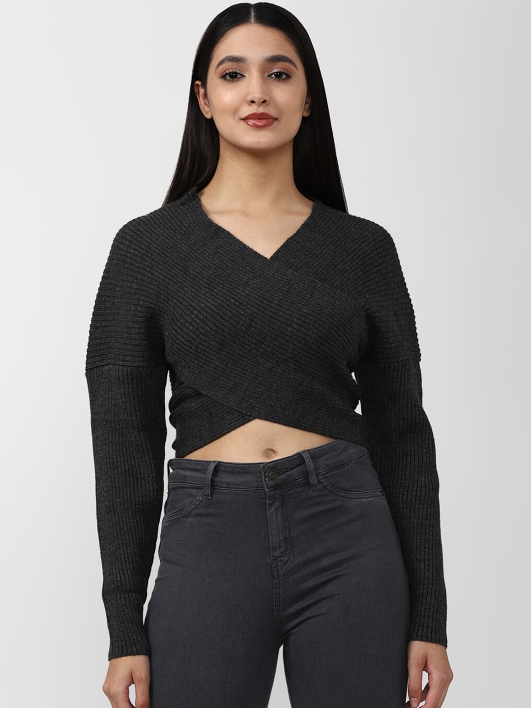 

FOREVER 21 Women Charcoal Solid Pullover