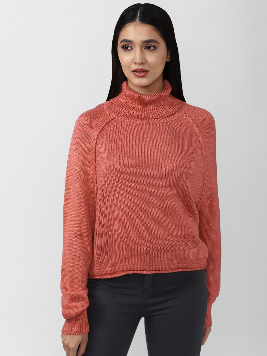 

FOREVER 21 Women Peach-Coloured Solid Pullover Sweater