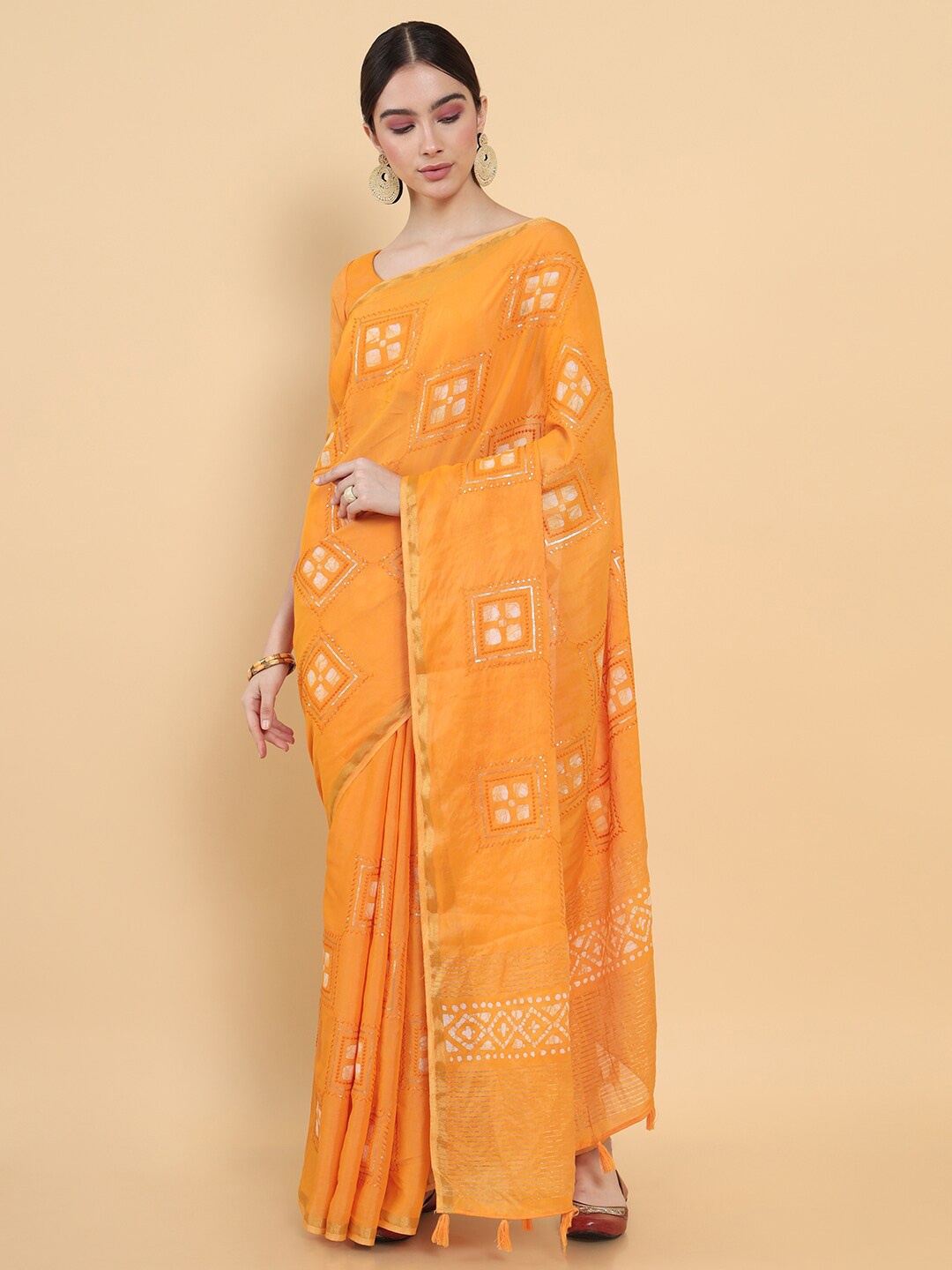 

Soch Yellow & White Polycotton Printed Zari Saree