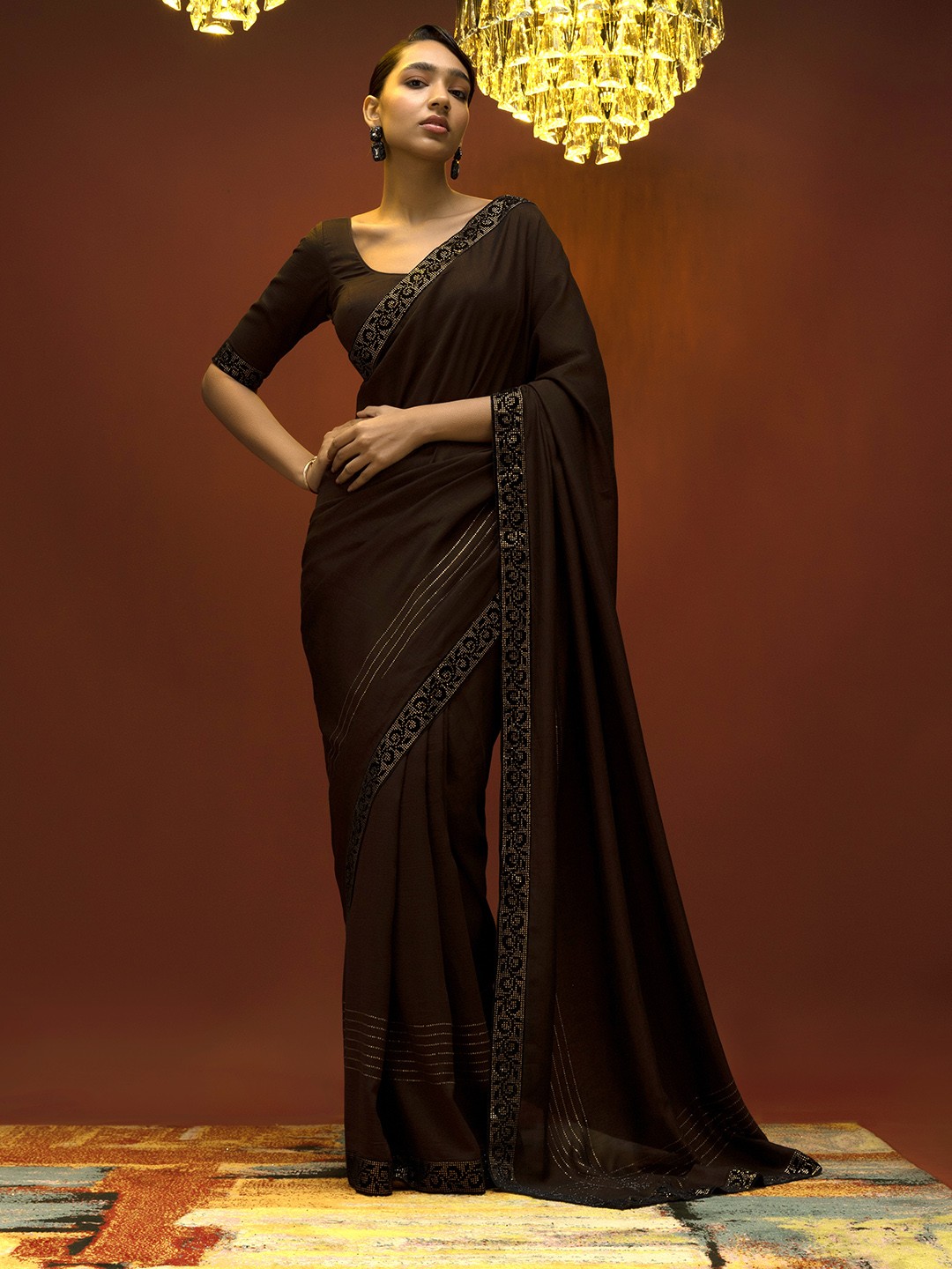 

Soch Coffee Brown & Black Silk Cotton Saree