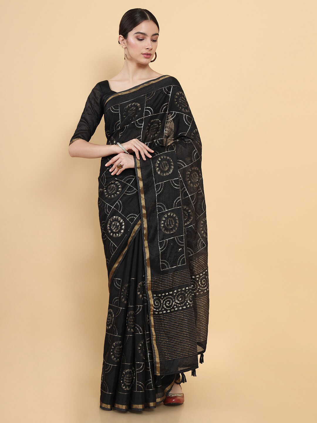 

Soch Black & White Sequinned Saree
