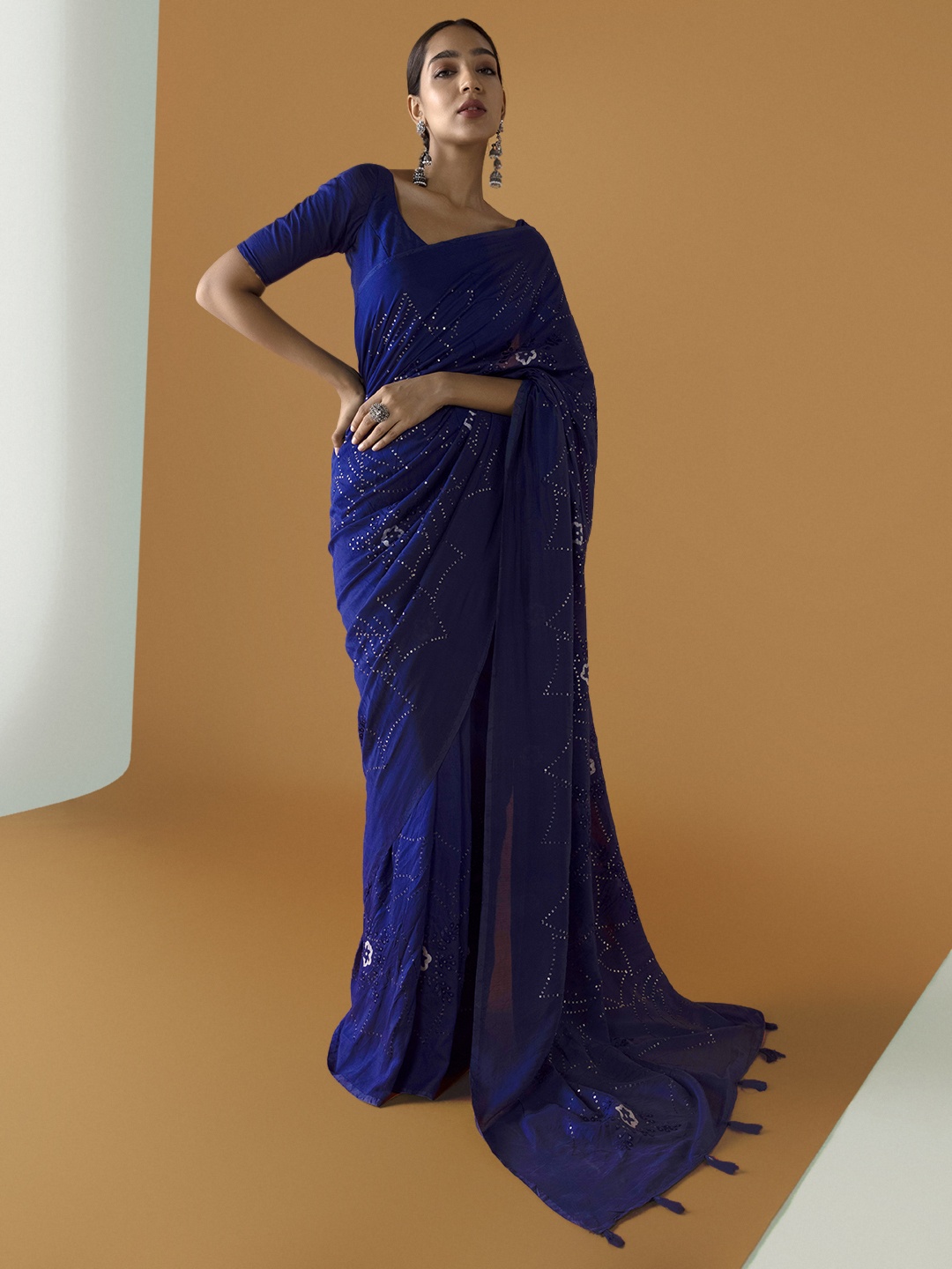 

Soch Navy Blue & White Embellished Saree