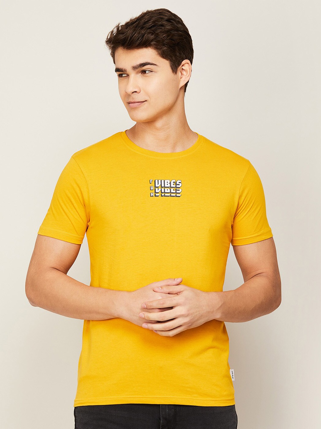 

Fame Forever by Lifestyle Men Yellow Typography Printed T-shirt