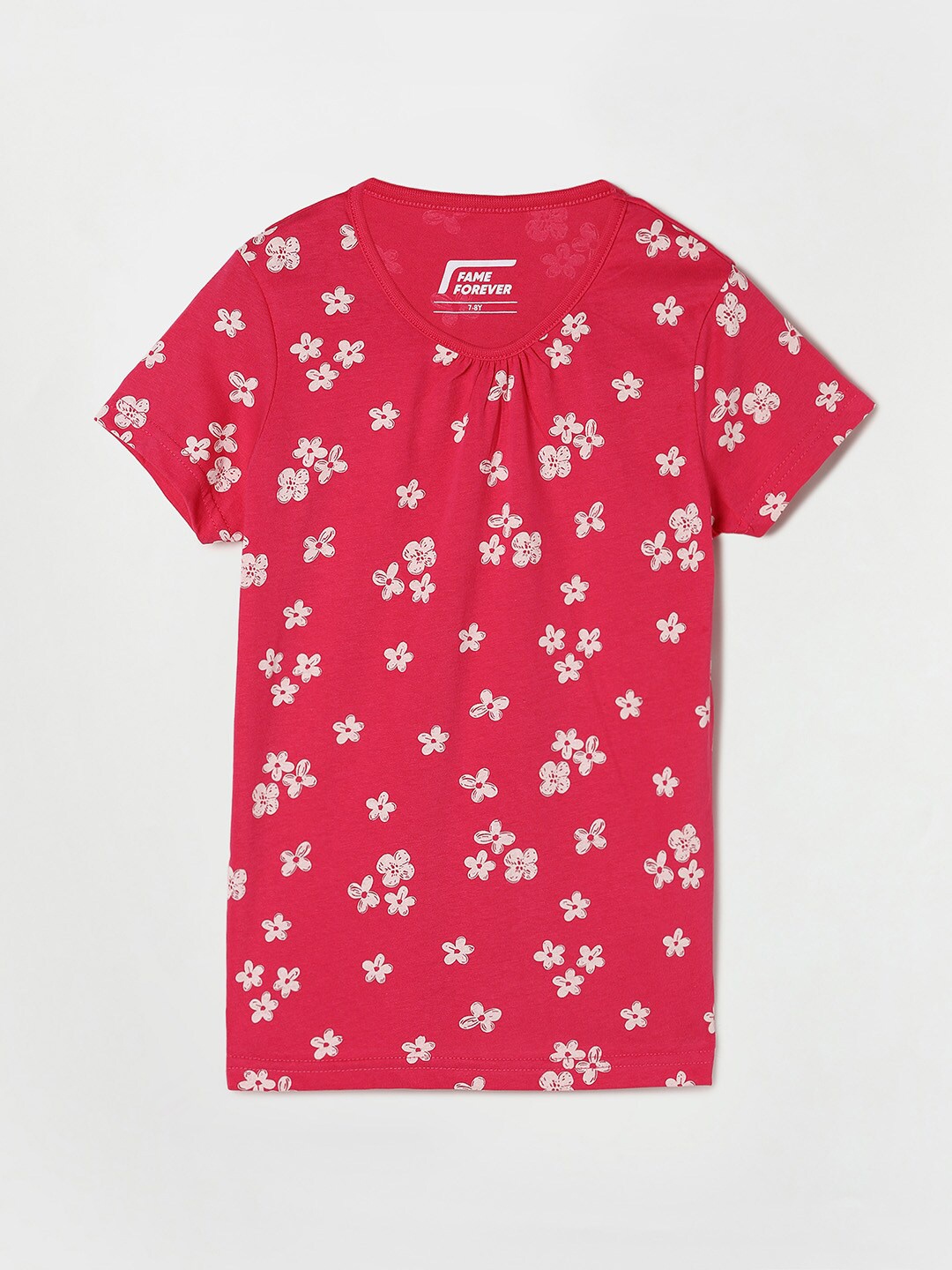 

Fame Forever by Lifestyle Girls Pink Printed V-Neck Applique T-shirt