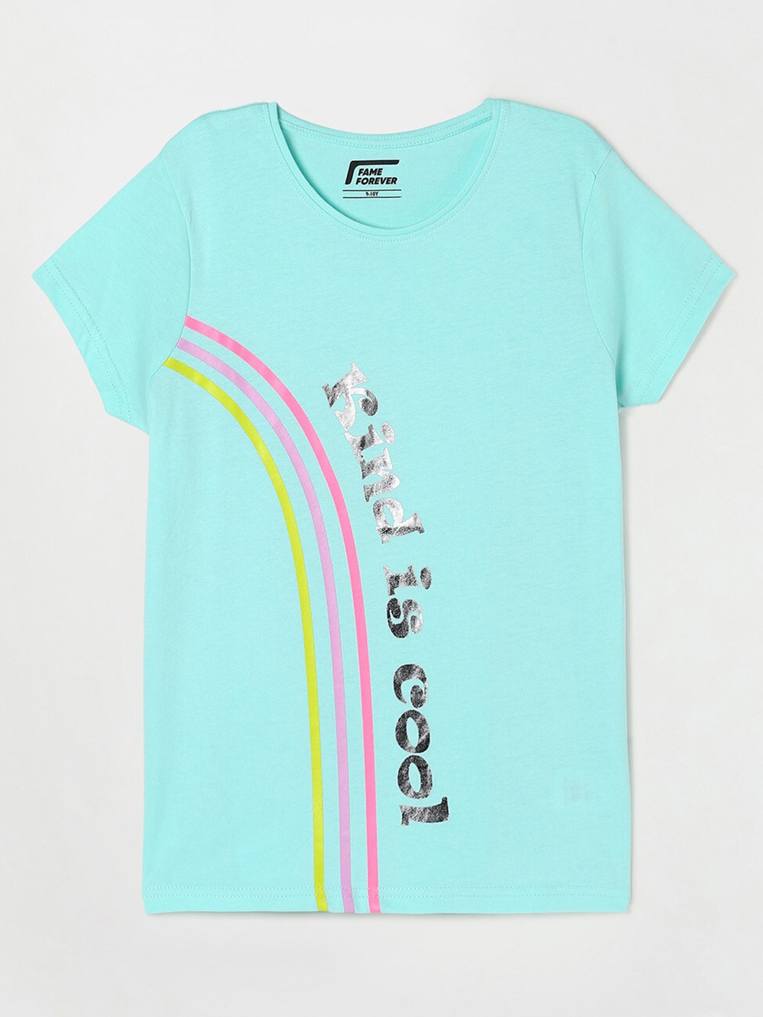 

Fame Forever by Lifestyle Girls Green Typography Printed Extended Sleeves T-shirt