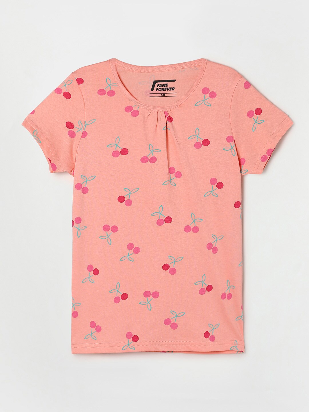 

Fame Forever by Lifestyle Girls Peach-Coloured Printed V-Neck T-shirt