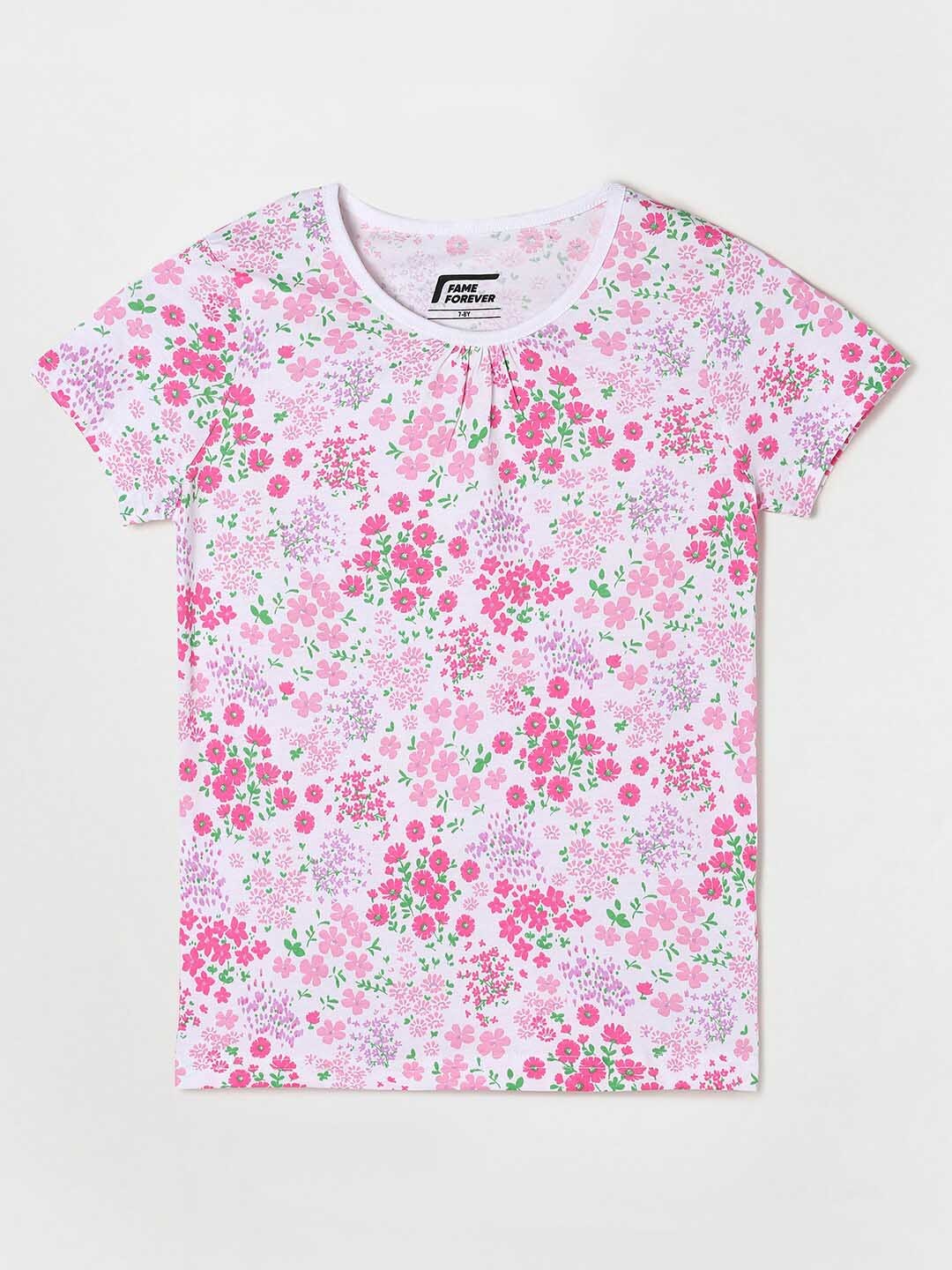 

Fame Forever by Lifestyle Girls White & Pink Floral Printed T-shirt
