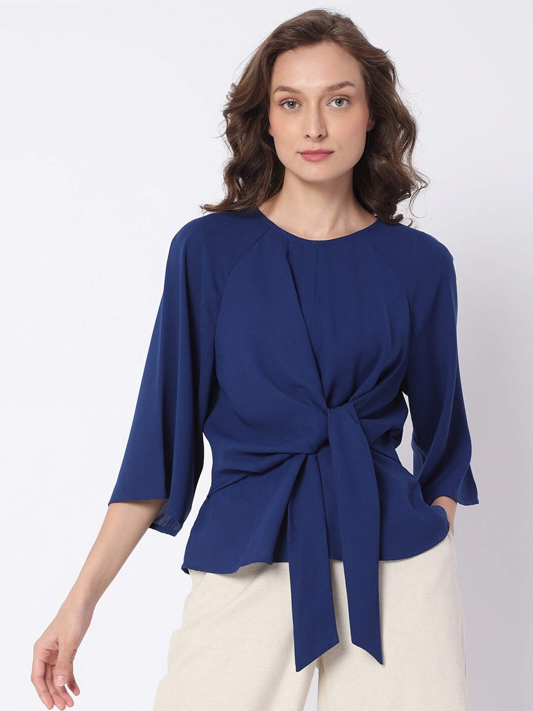 

Vero Moda Blue Waist Tie Up Top