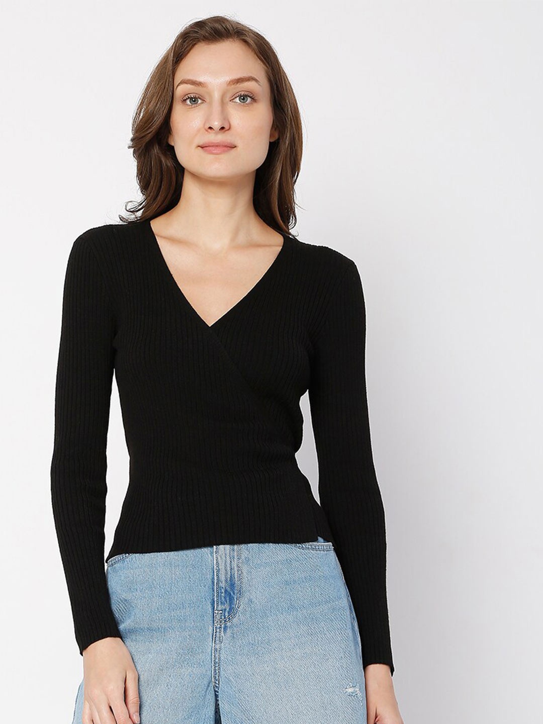 

Vero Moda Women Solid Black V Neck Top