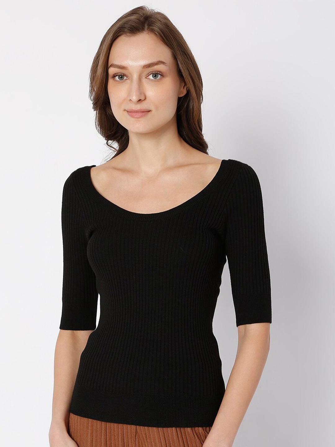 

Vero Moda Ribbed Scoop Neck Top, Black
