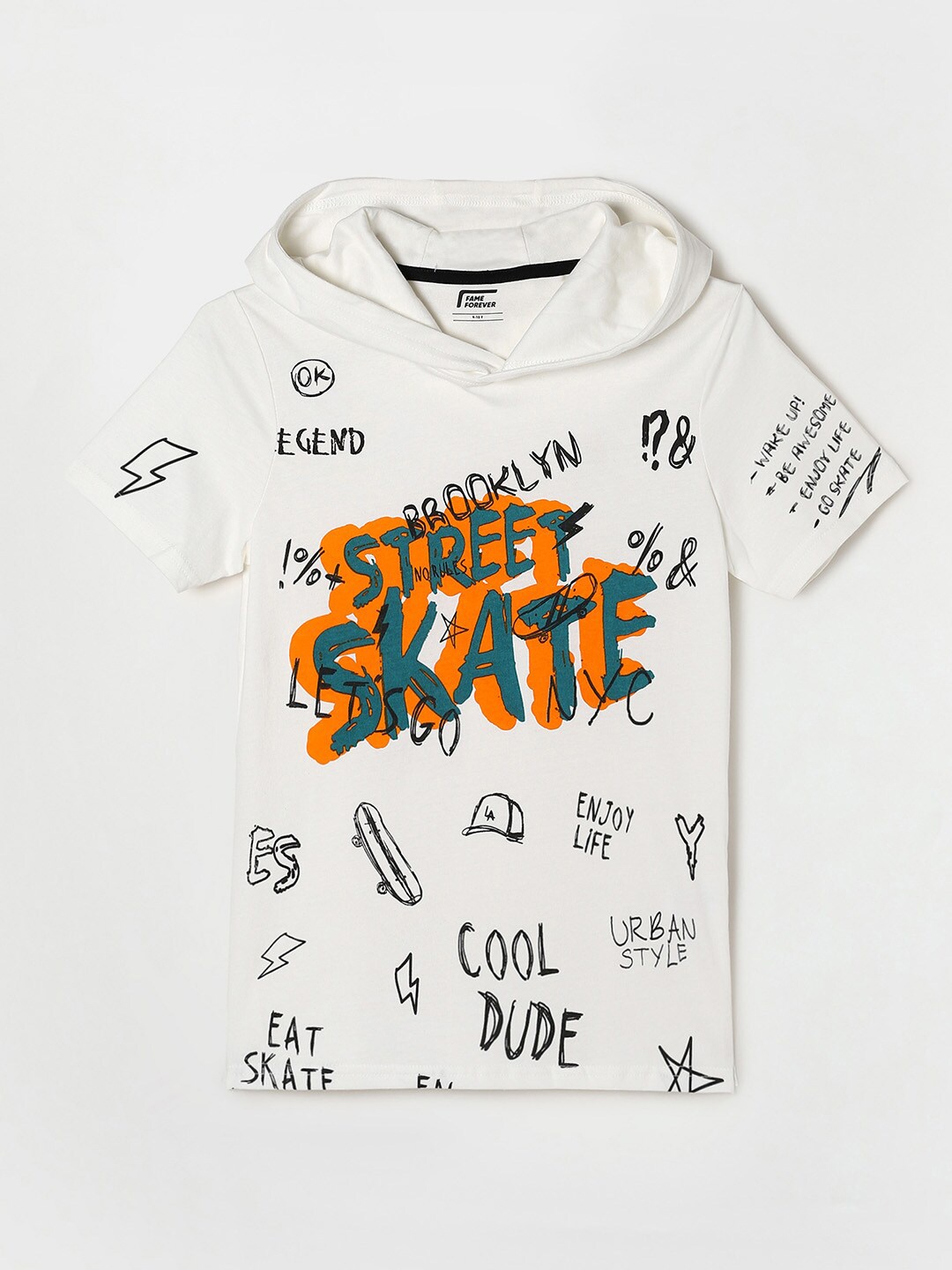 

Fame Forever by Lifestyle Boys White Typography Printed T-shirt
