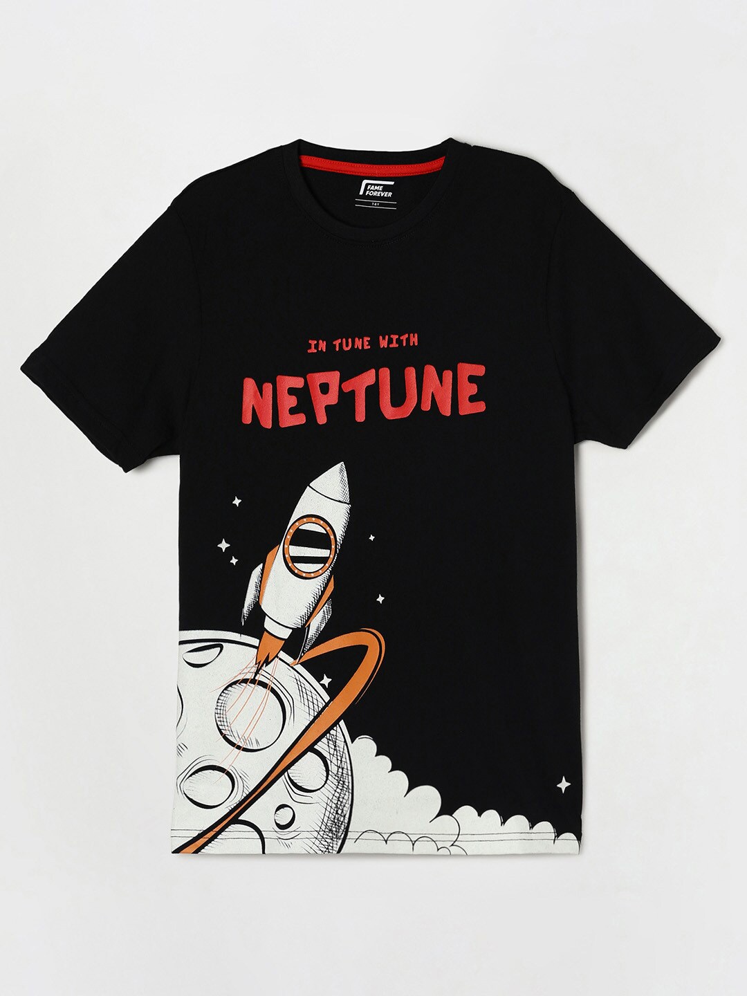 

Fame Forever by Lifestyle Boys Black Typography Printed Cotton T-shirt