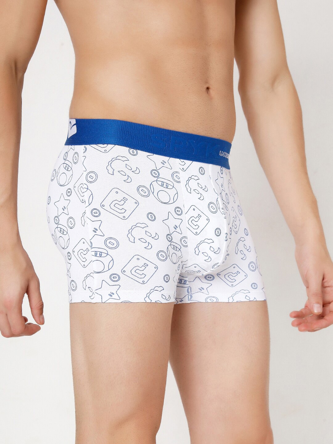 

UnderJeans by Spykar Men White Printed Cotton Blend Trunk UJNPTS050WHITEDKBLUE