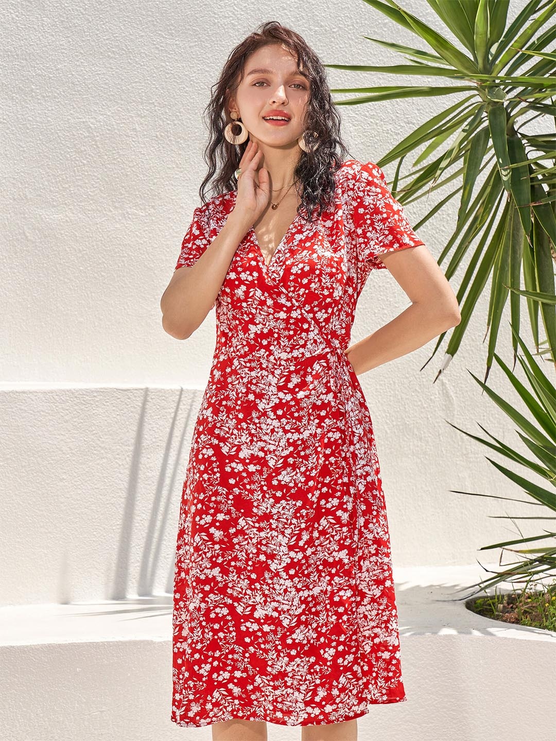

URBANIC Women Red Floral Wrap Dress
