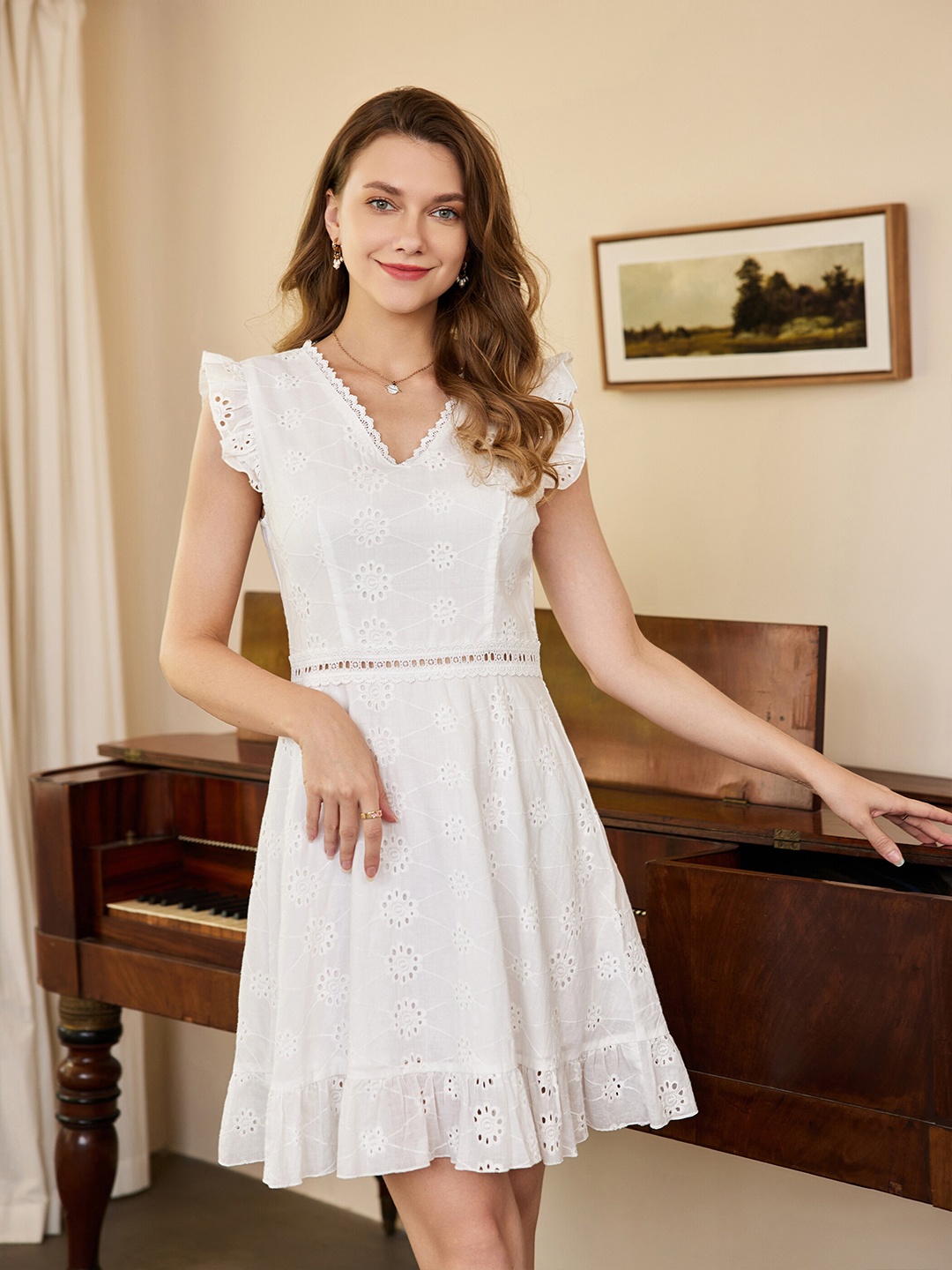 

URBANIC Women White A-Line Dress