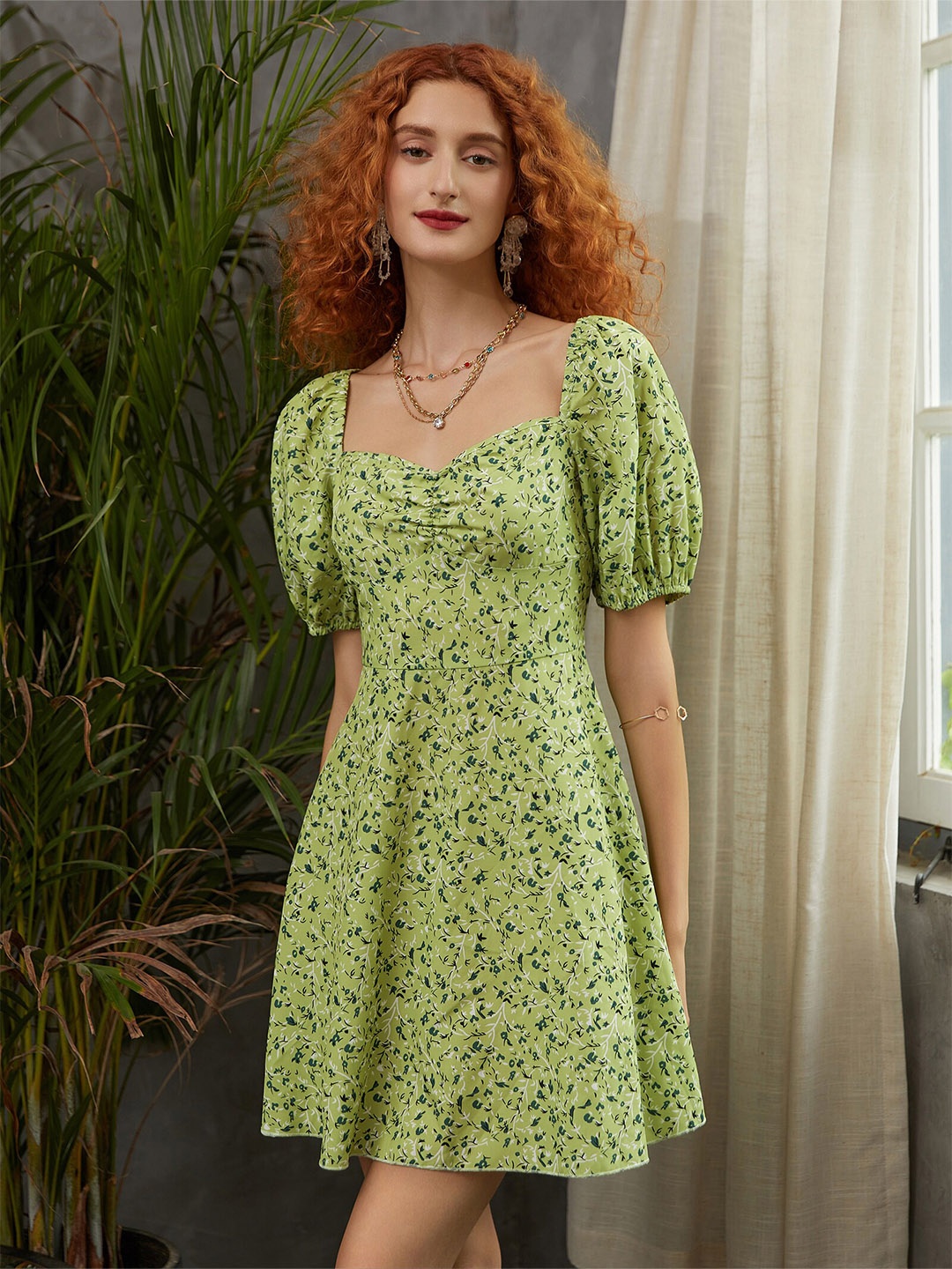 

URBANIC Green Floral Dress
