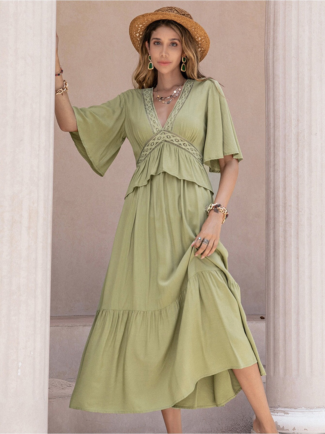 

URBANIC Women Green A-Line Midi Dress