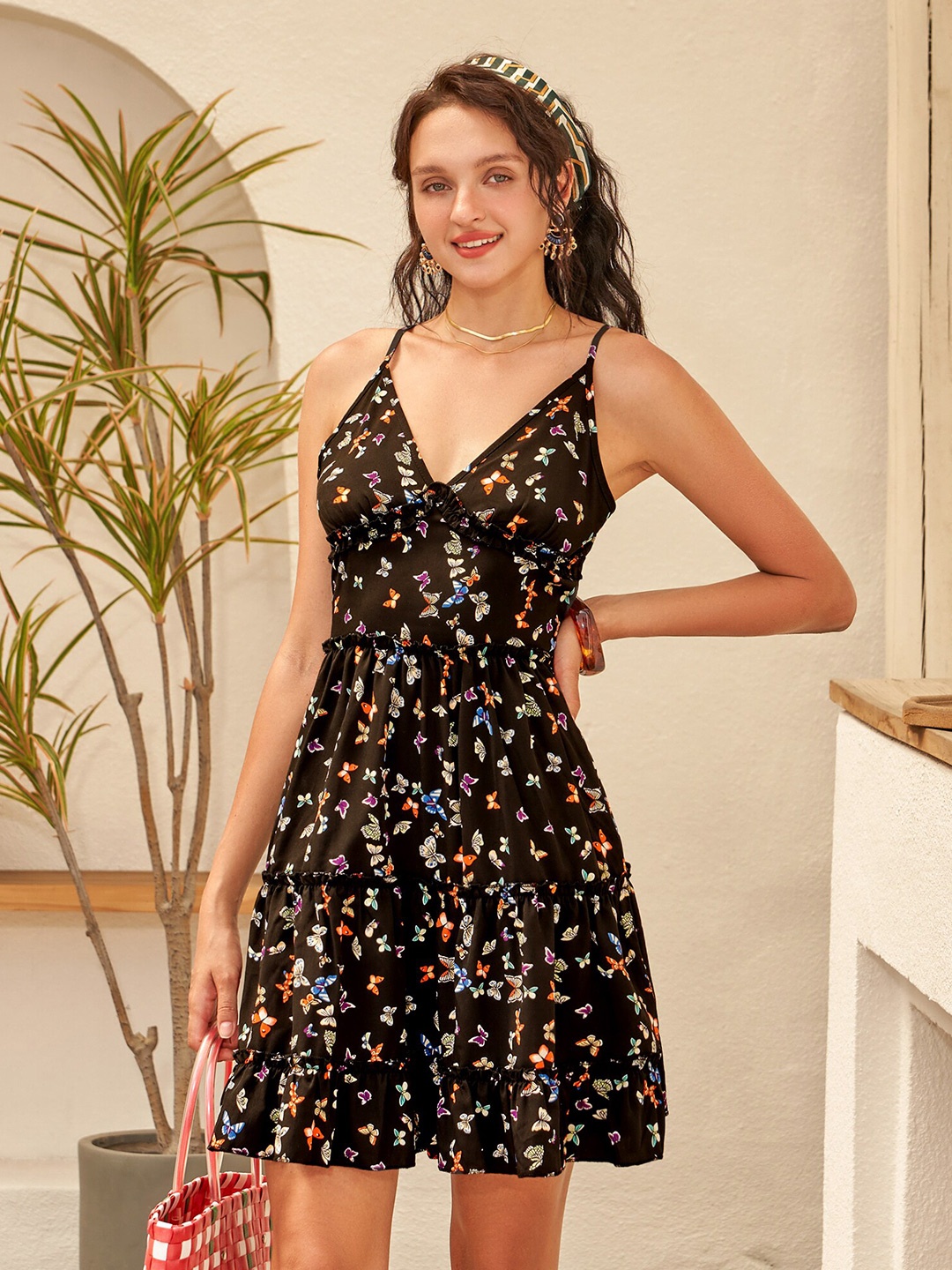 

URBANIC Black Floral Dress
