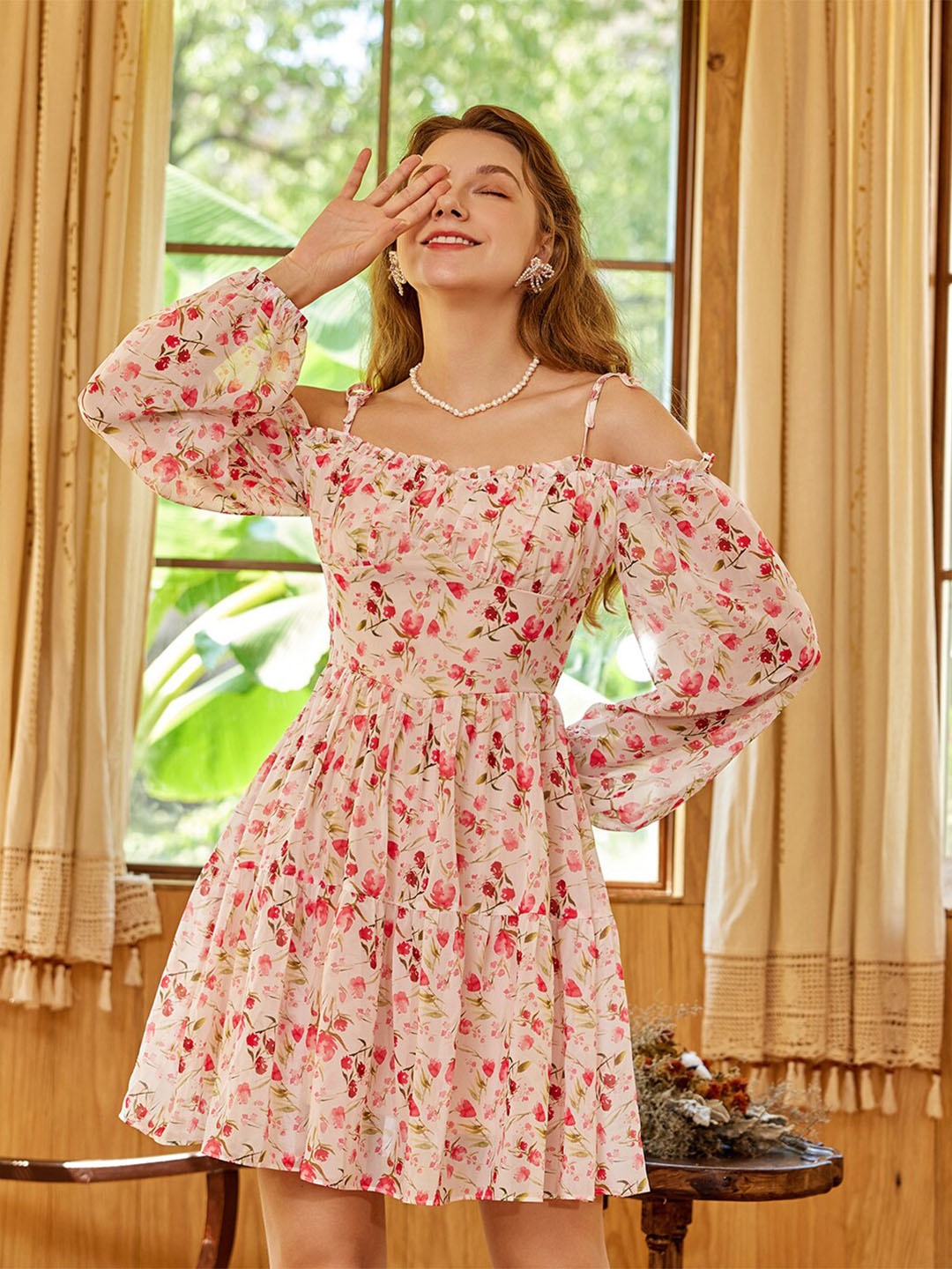 

URBANIC Pink Floral Dress