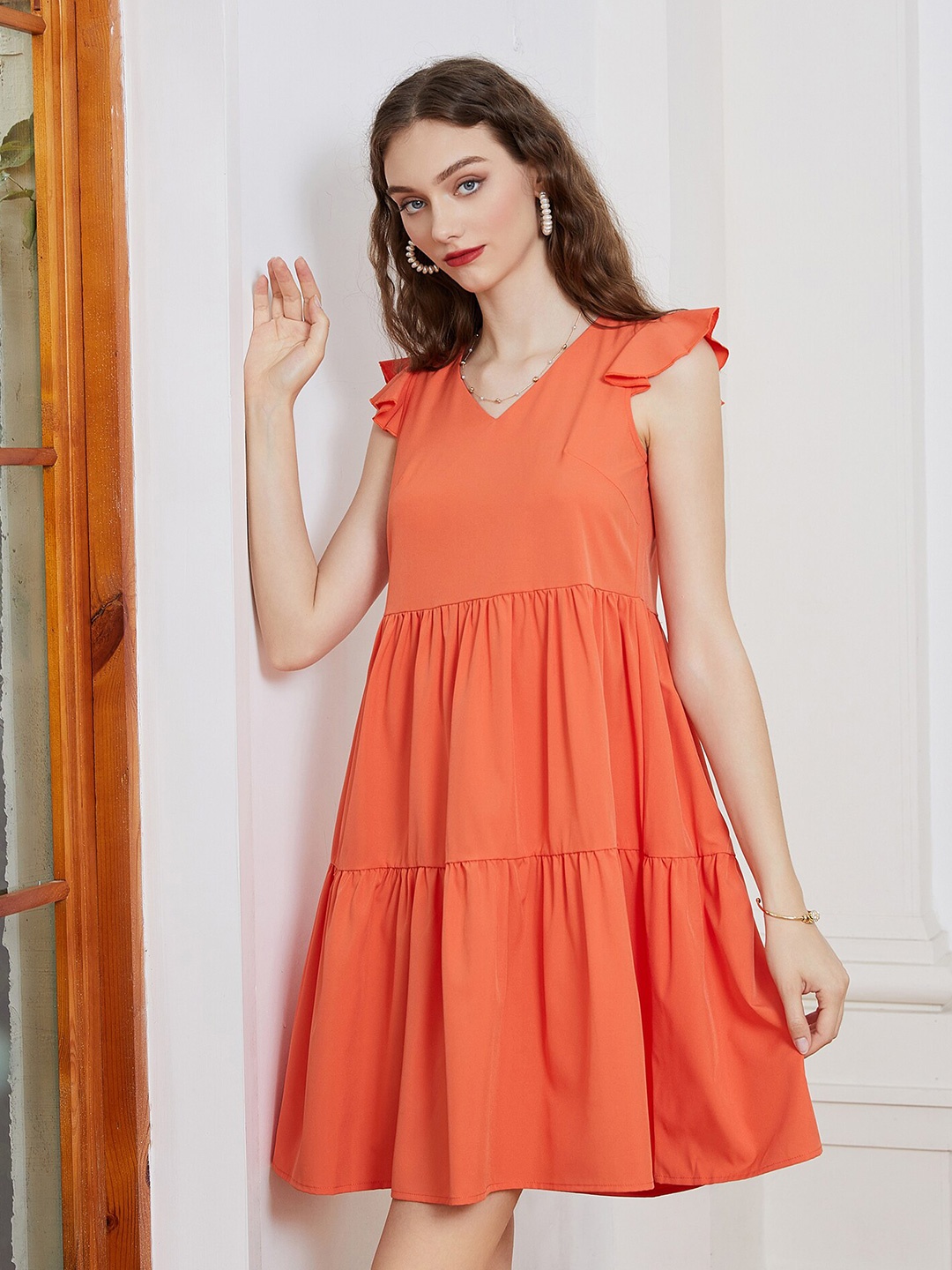 

URBANIC Orange Solid A-Line Dress