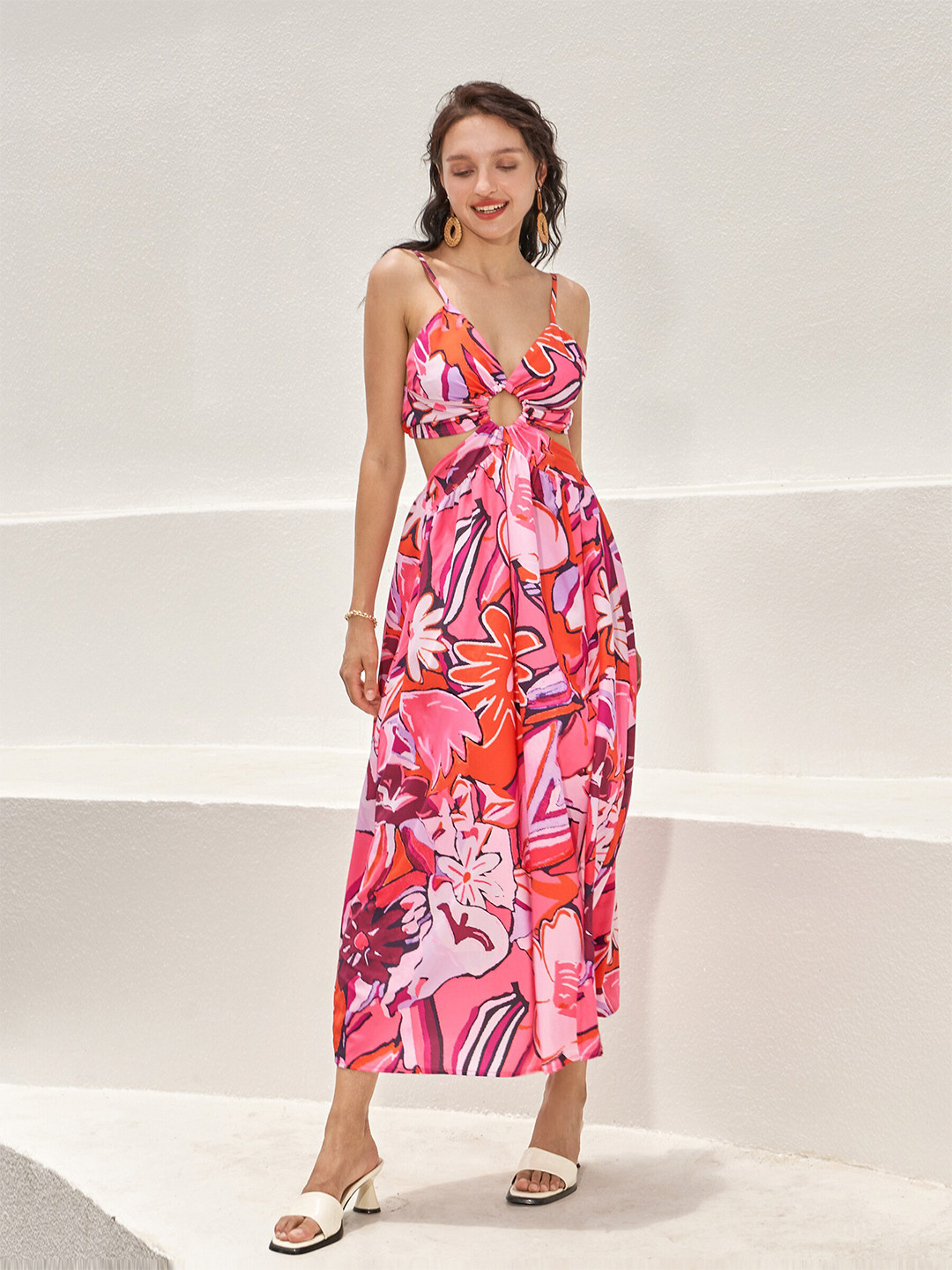 

URBANIC Rose Floral A-Line Maxi Dress