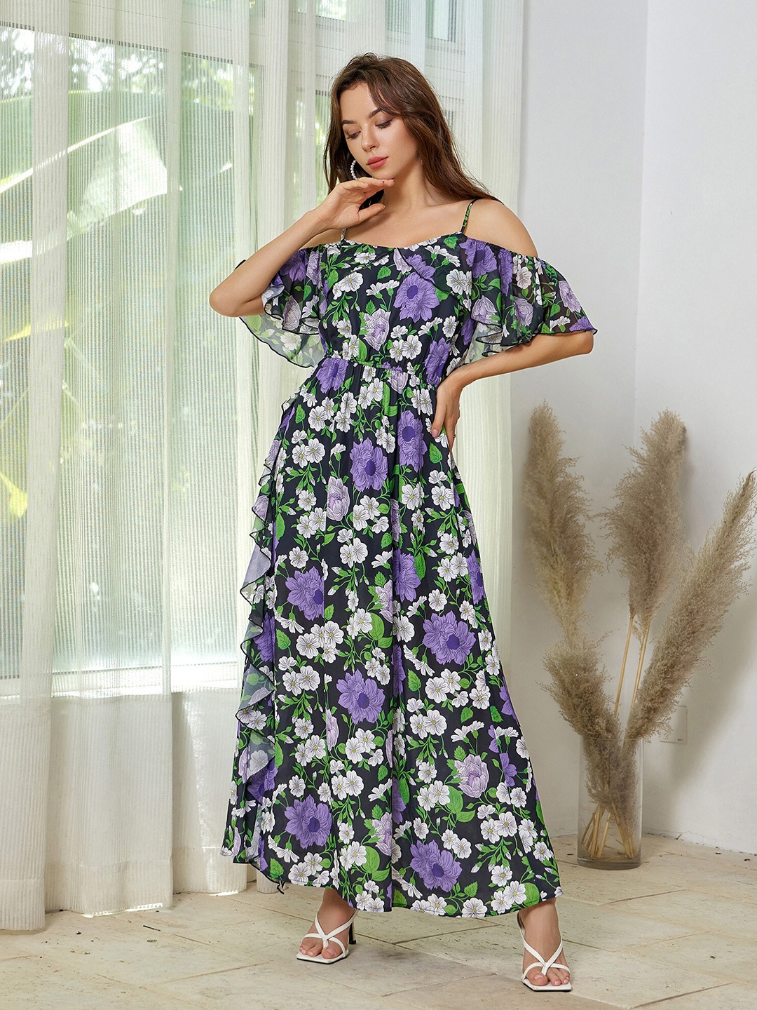 

URBANIC Purple Floral Maxi Dress