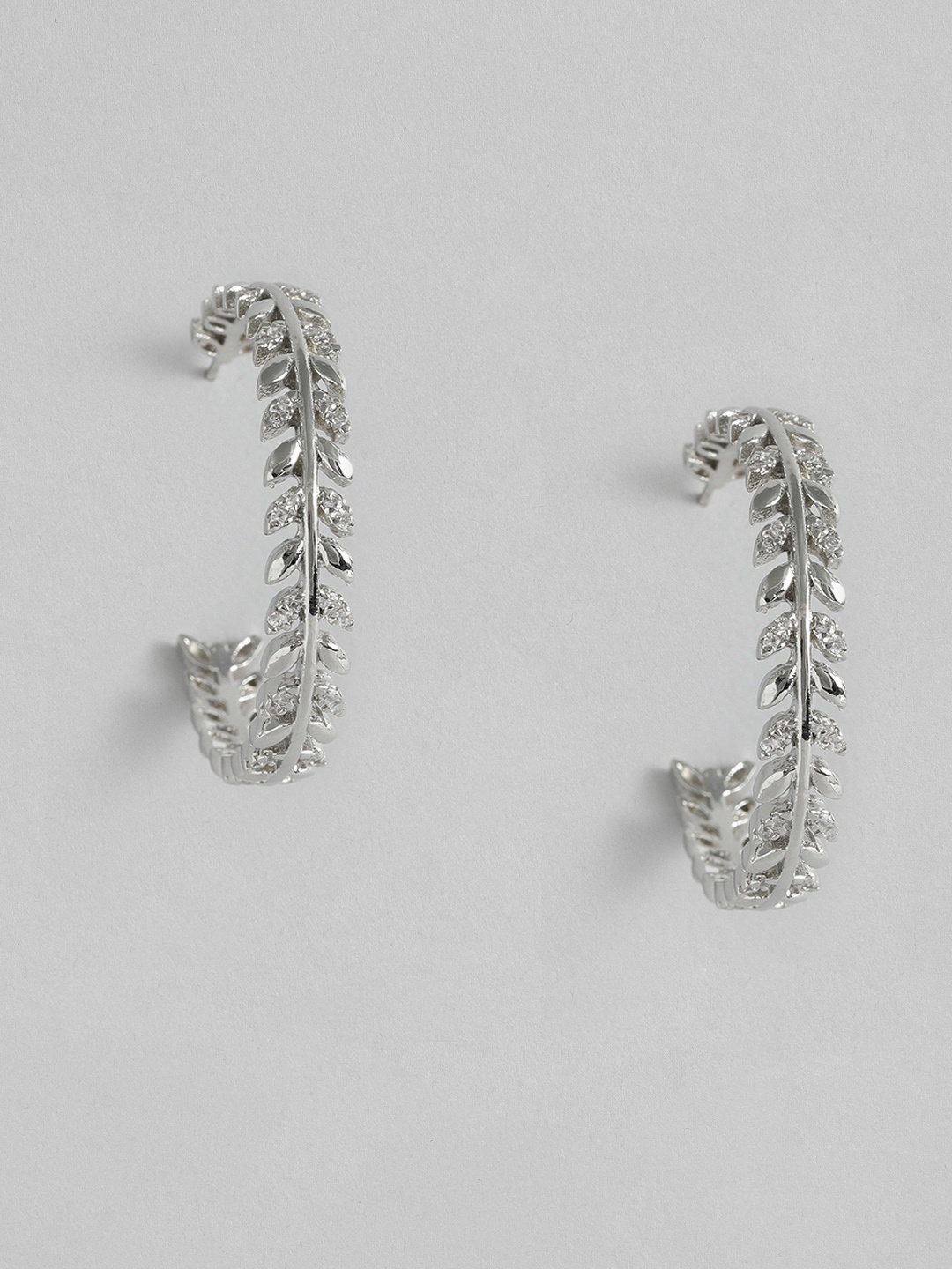 

MIDASKART Women Silver-Toned Circular Half Hoop Earrings