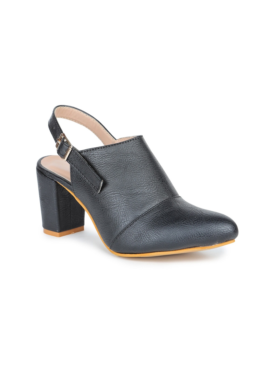 

H3F Black Leather Block Mules heels