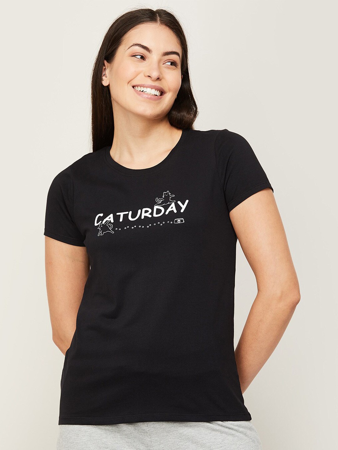 

Ginger by Lifestyle Women Black Typography Printed T-shirt