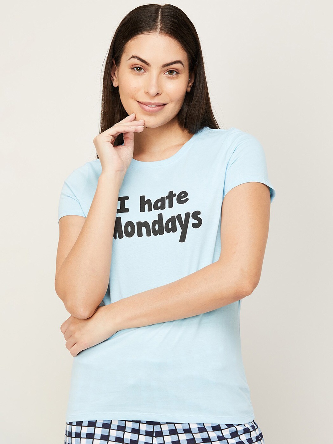 

Ginger by Lifestyle Women Blue Typography Printed Applique T-shirt
