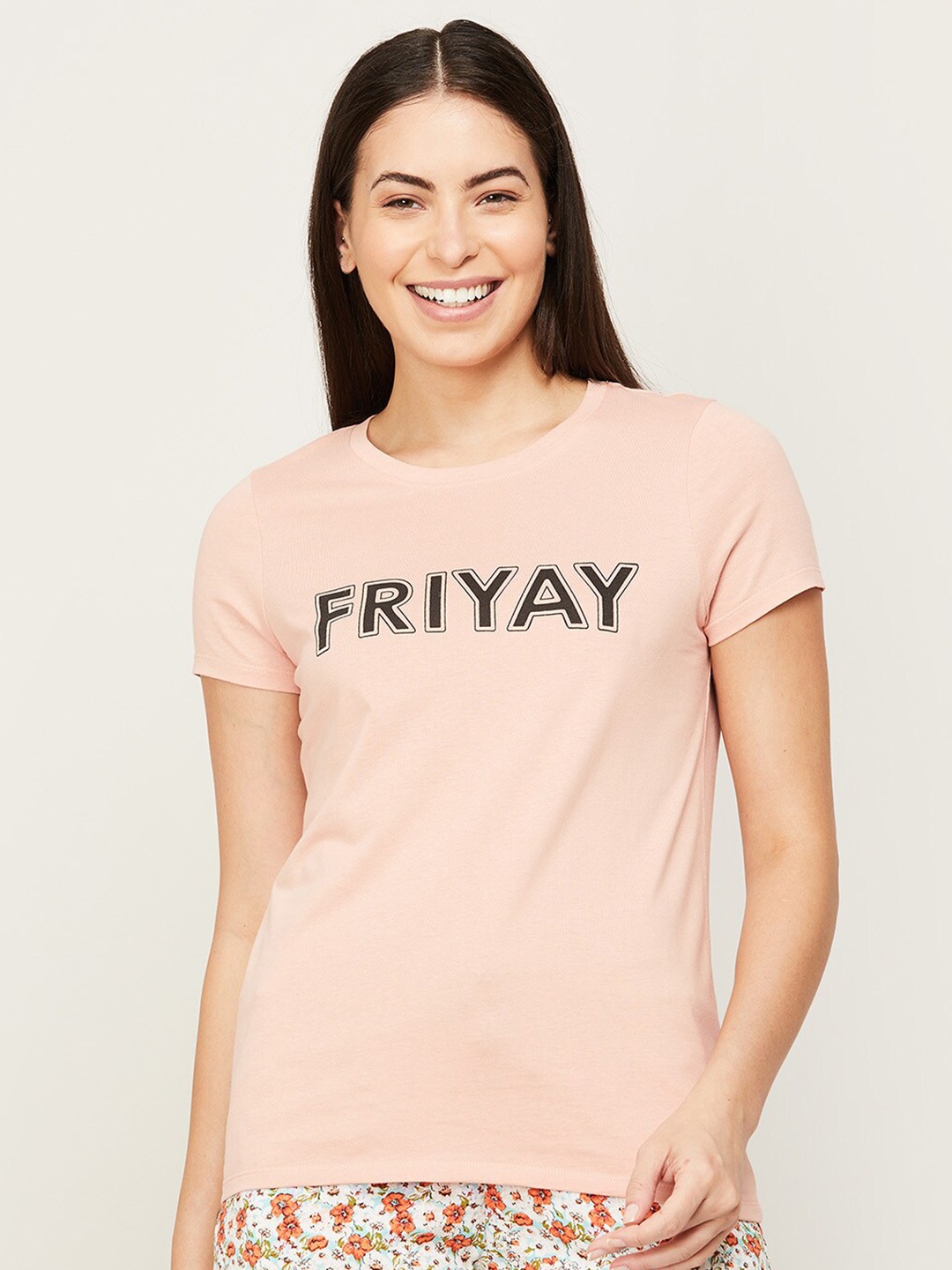 

Ginger by Lifestyle Women Pink Typography Printed T-shirt