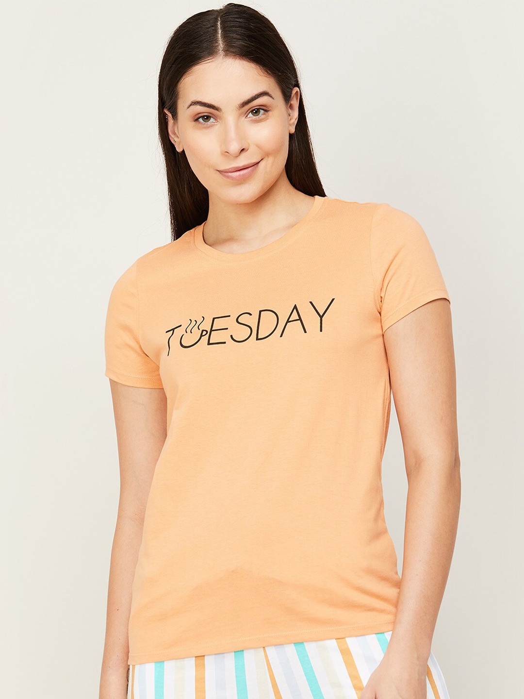 Ginger by Lifestyle Women Orange Typography Printed T-shirt