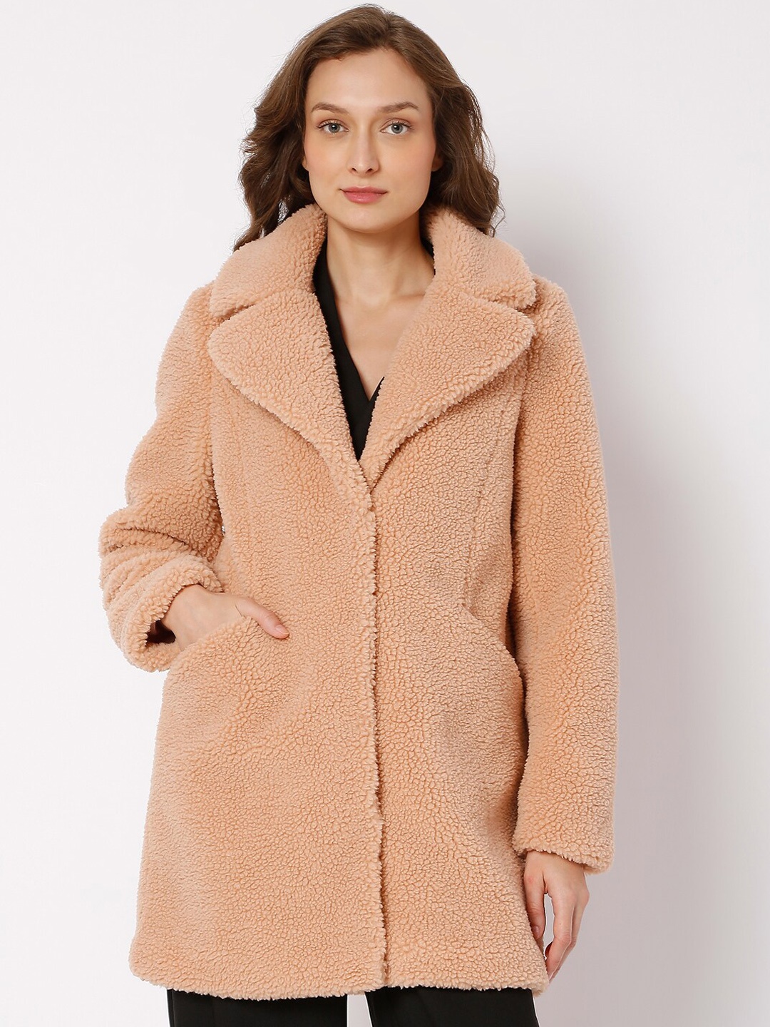 

Vero Moda Women Rose Pink Self Design Overcoat