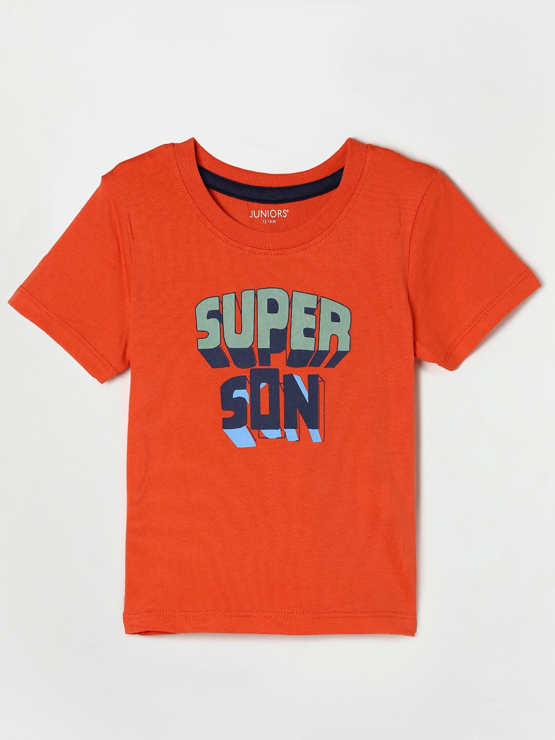 

Juniors by Lifestyle Boys Orange Typography Printed Cotton T-shirt