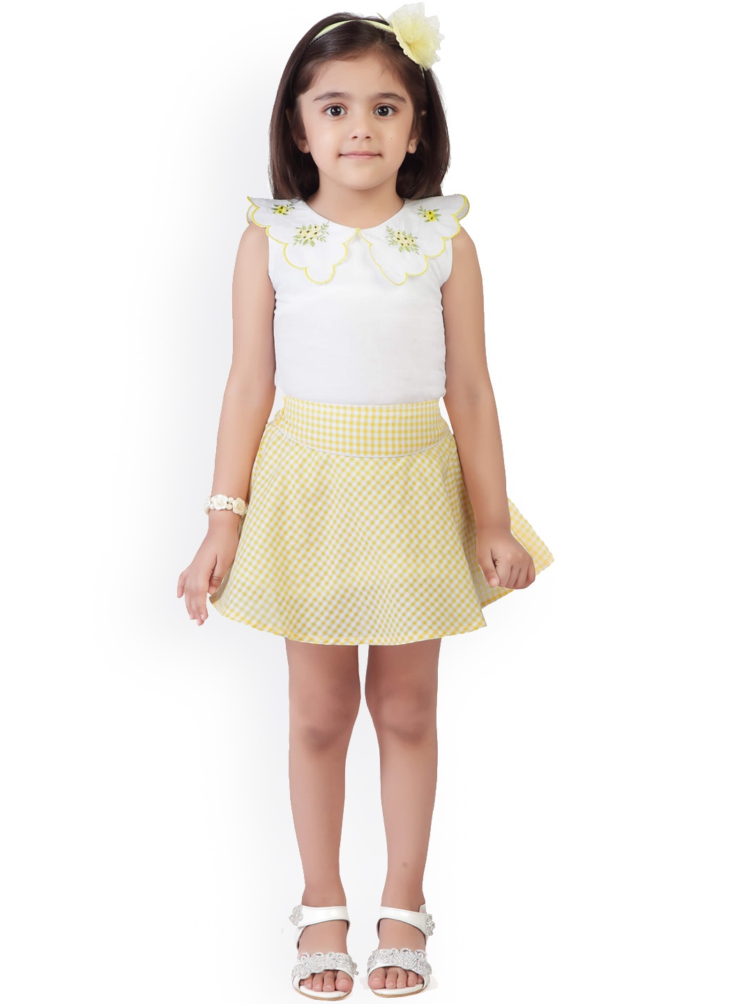 

Tiny Girl Girls Yellow & White Cotton Top with Skirt