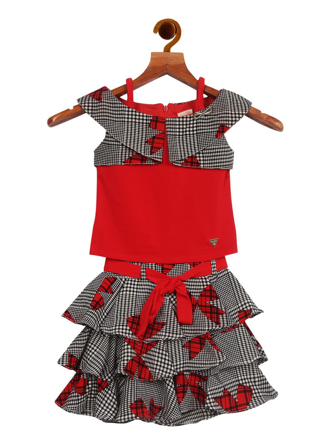 

Tiny Girl Girls Red & Black Cotton Top with Skirt