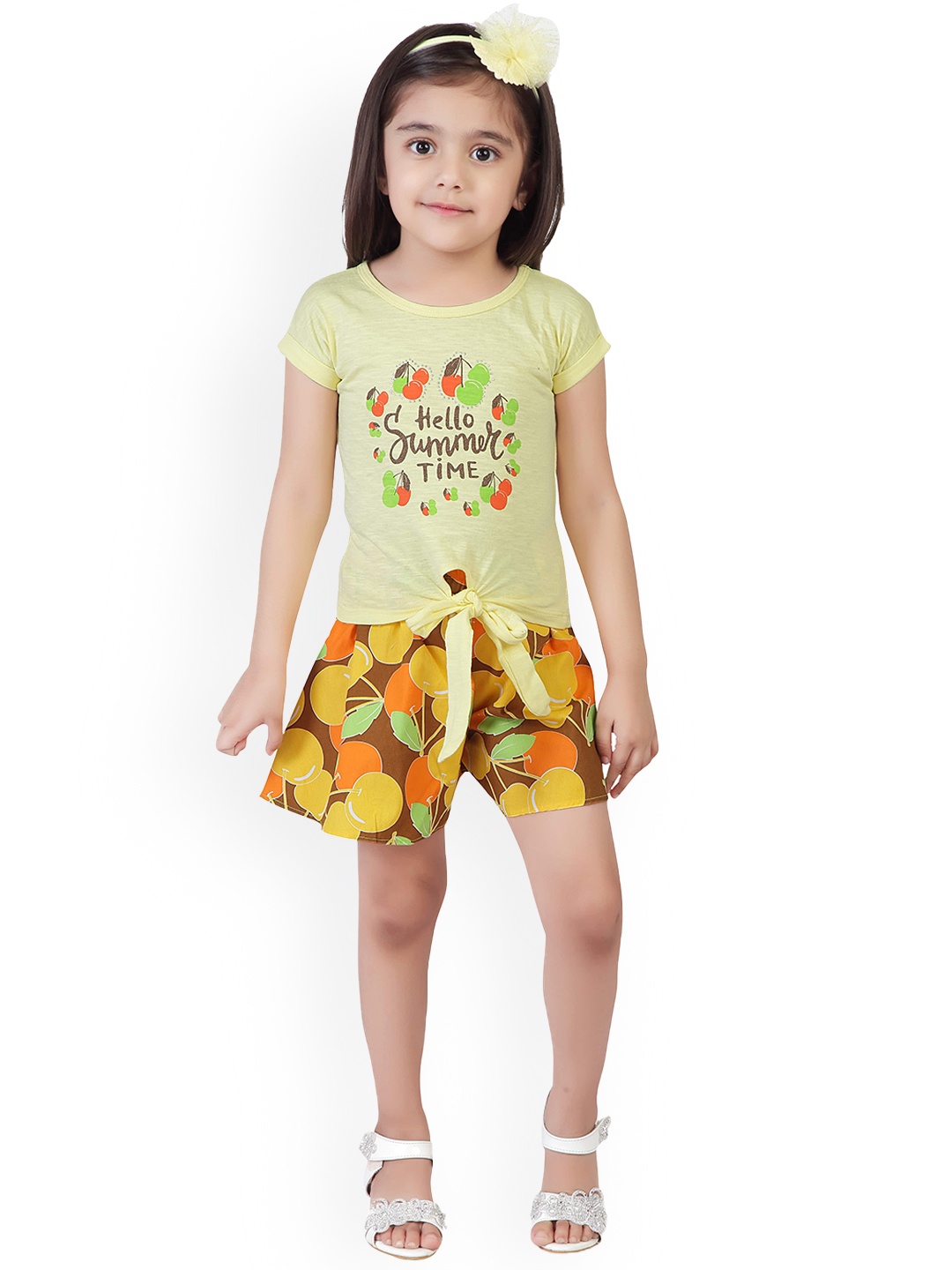 

Tiny Girl Girls Yellow & Green Printed Top with Skirt