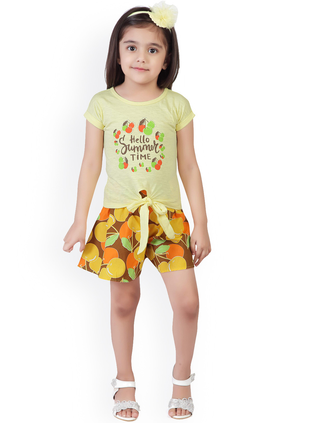 

Tiny Girl Girls Yellow & Green Printed Cotton T-shirt with Skirt
