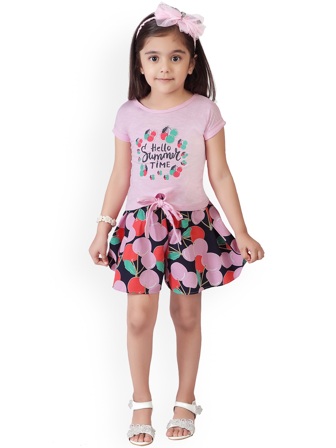 

Tiny Girl Girls Pink & Blue Printed pure cotton Top with Skirt