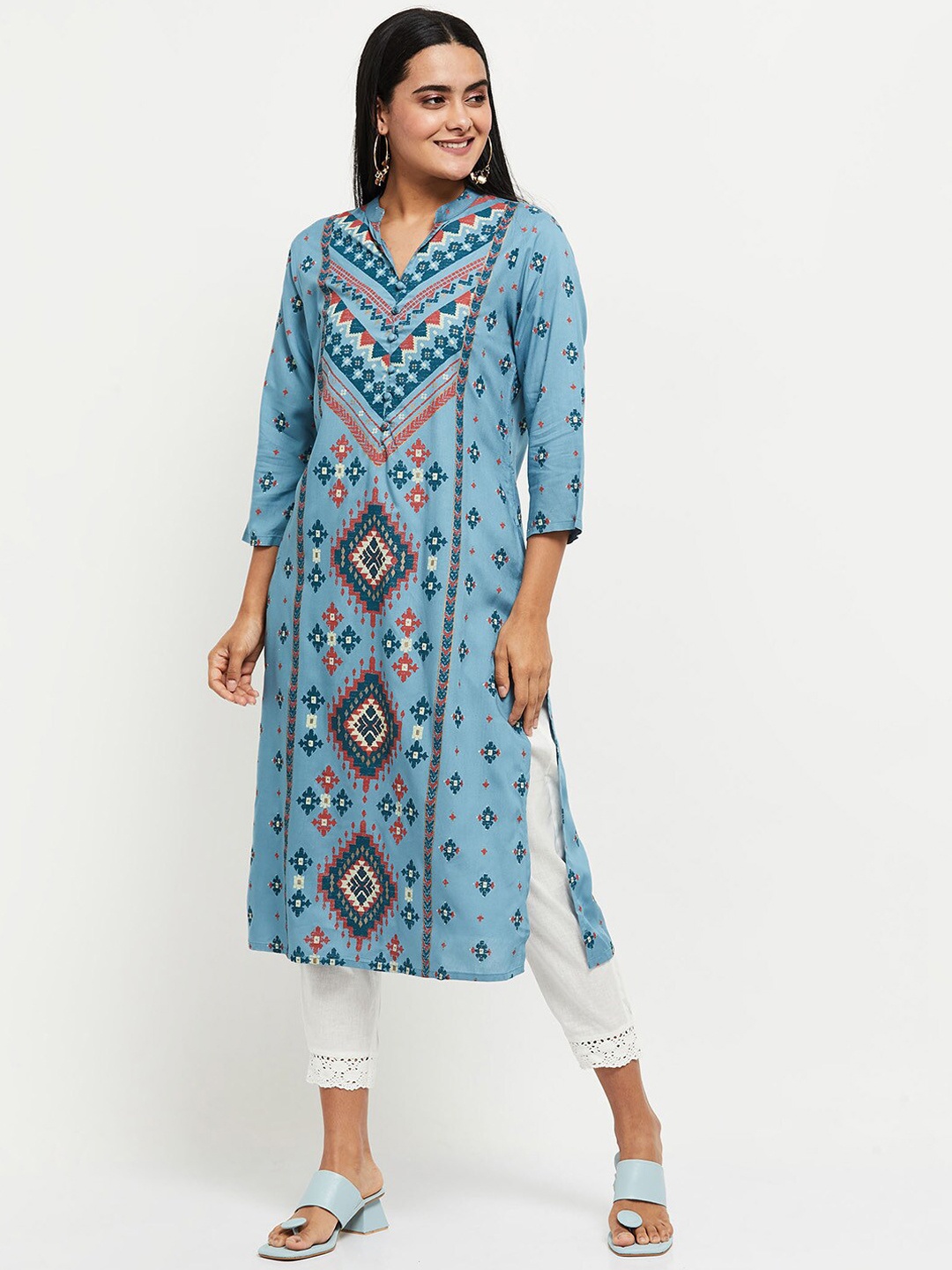 

max Women Blue Tribal Printed Kurta