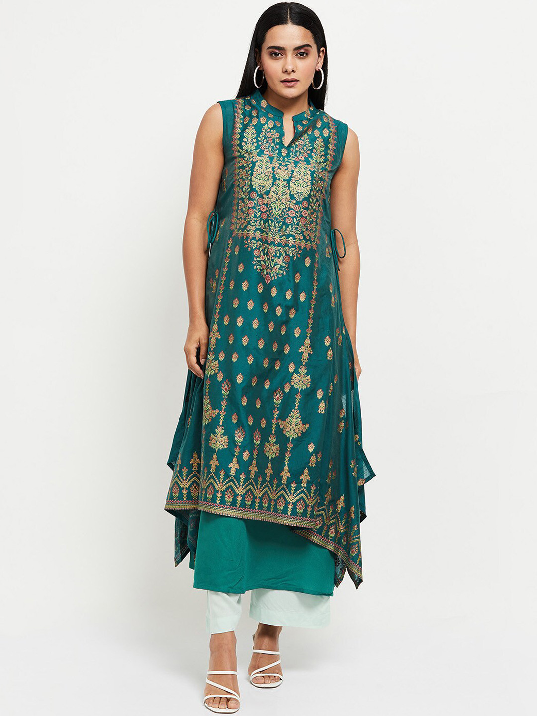 

max Women Green Floral Printed Kurta