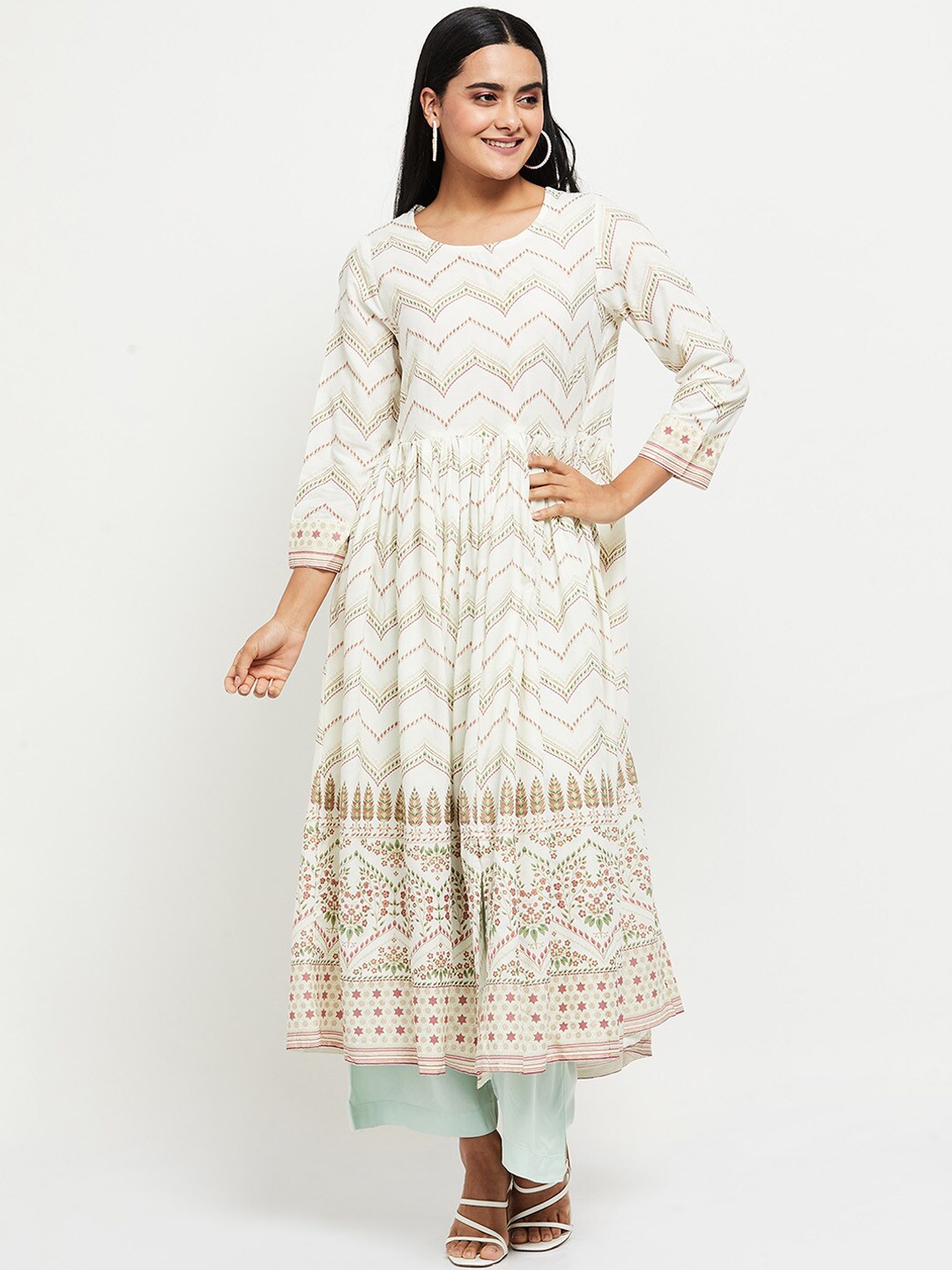 

max Women Off White Ethnic Motifs Printed Indie Prints Anarkali Kurta