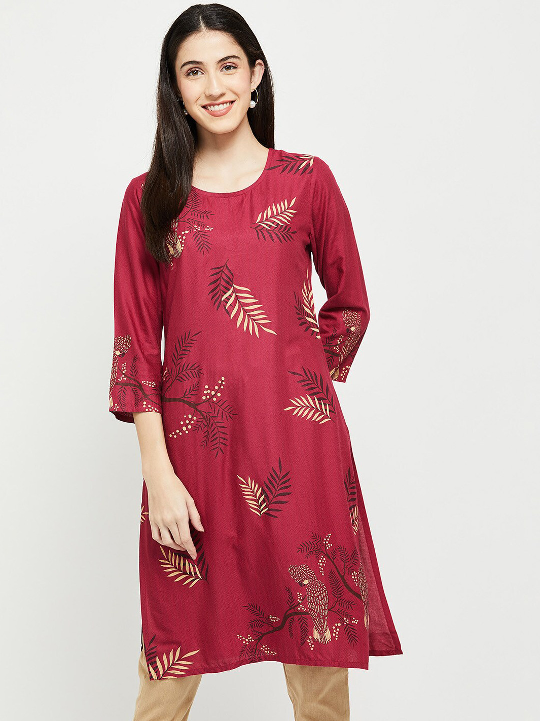 

max Women Fuchsia Floral Printed Kurta